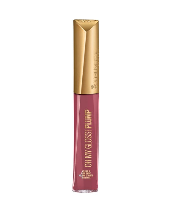 Rimmel Oh My Gloss Plump Lip Gloss in shade 211 Mauve Mama, shiny mauve lip makeup with a glossy finish.