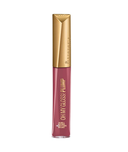 Rimmel Oh My Gloss Plump Lip Gloss in shade 211 Mauve Mama, shiny mauve lip makeup with a glossy finish.