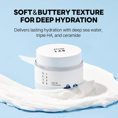 Round Lab 1025 Dokdo Cream, a K-beauty moisturizer in an 80ml jar with a white and blue label.