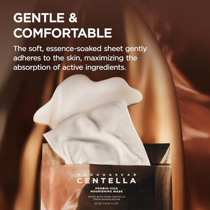 SKIN1004 Madagascar Centella Probio Cica nourishing K-beauty mask in 22ml package showing the mask&