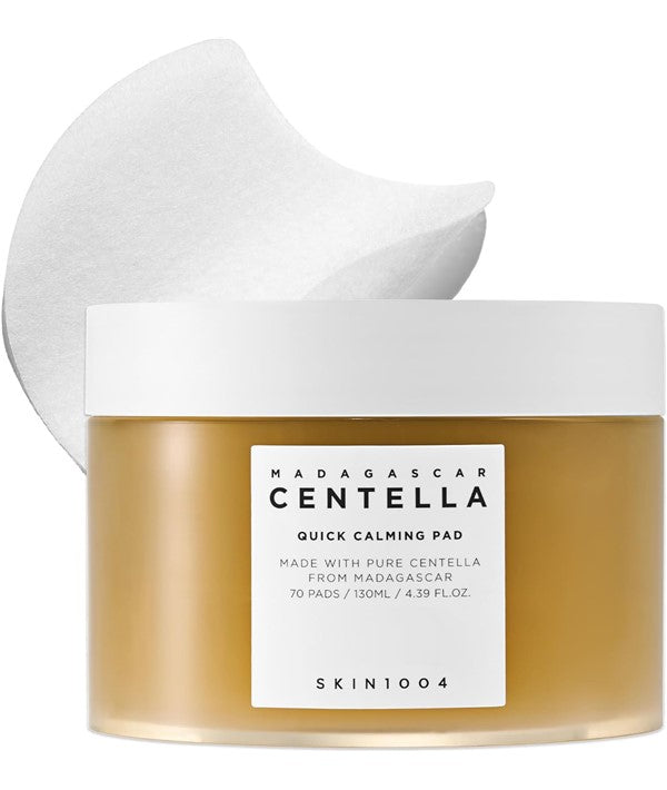 SKIN1004 Madagascar Centella Quick Calming Pad K-beauty mask with soothing cotton pads for sensitive skin care.