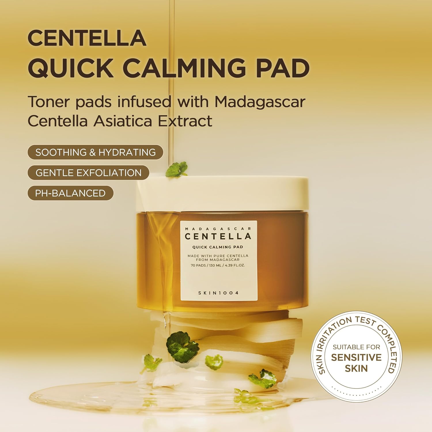 SKIN1004 Madagascar Centella Quick Calming Pad, K-Beauty mask with soothing Centella extract for sensitive skin care.