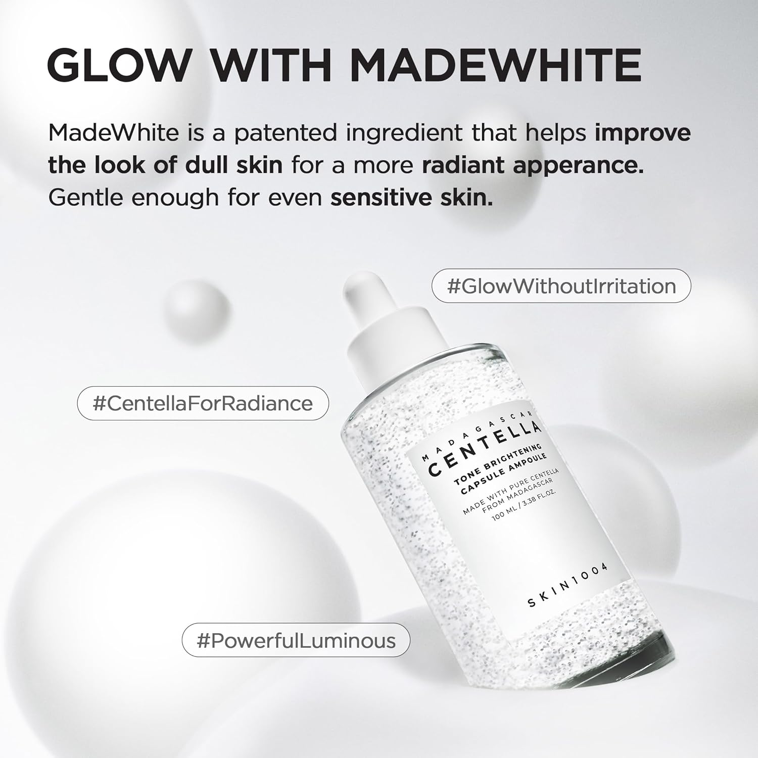 SKIN1004 Madagascar Centella Tone Brightening Capsule Ampoule in 50ml bottle, featuring a clear serum with a pump dispenser.