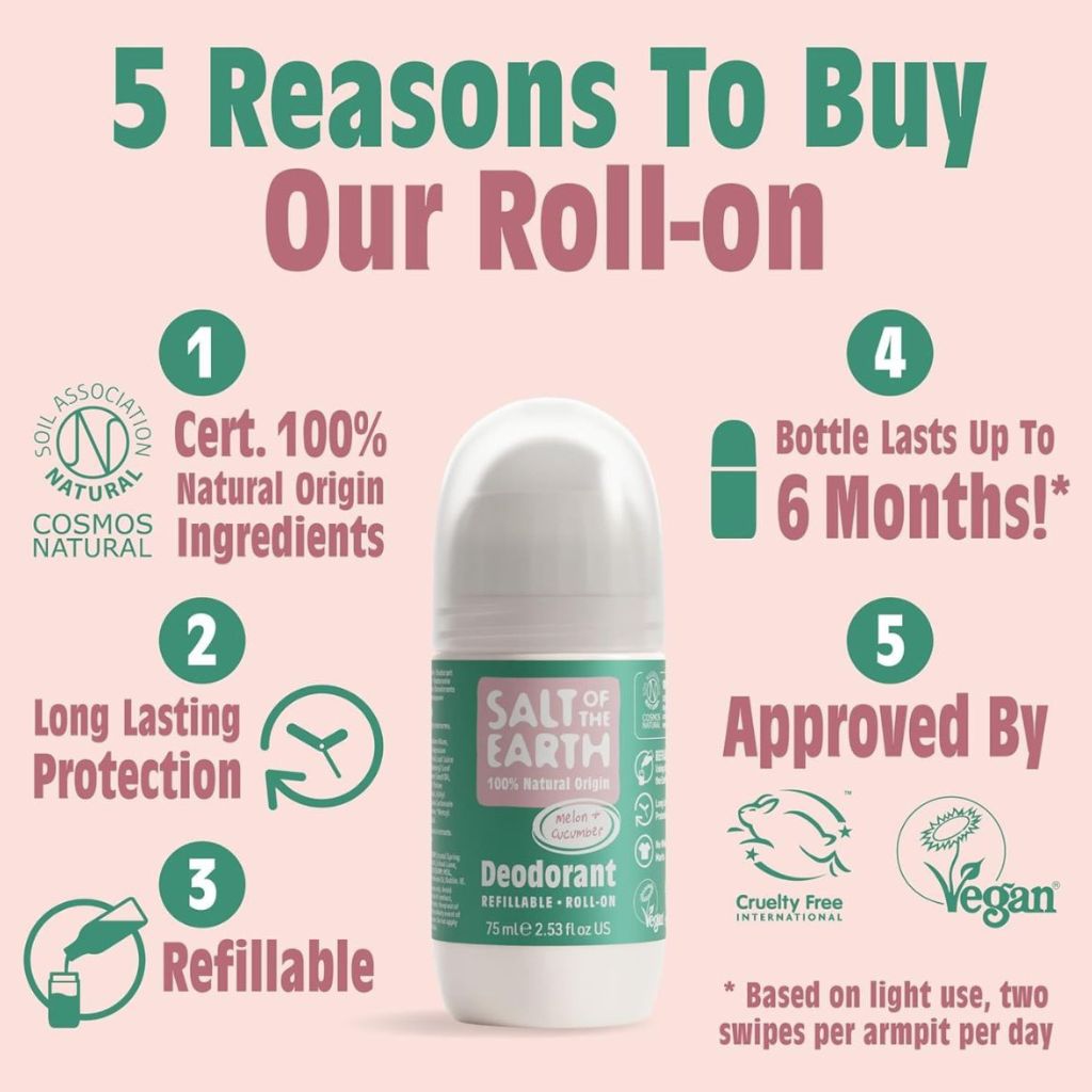 Salt Of The Earth Natural Deodorant Roll On Melon And Cucumber