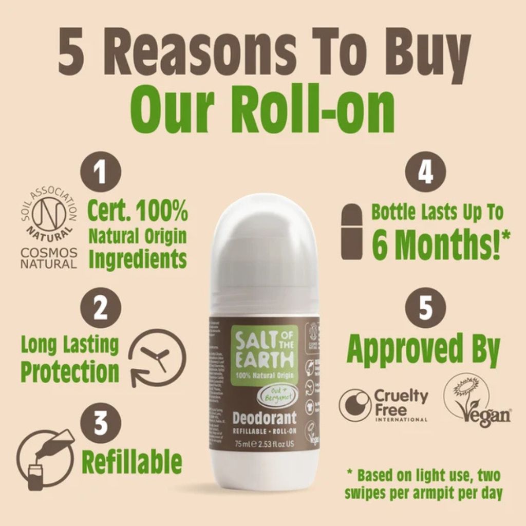 Salt Of The Earth Natural Deodorant Roll On Oud And Bergamot
