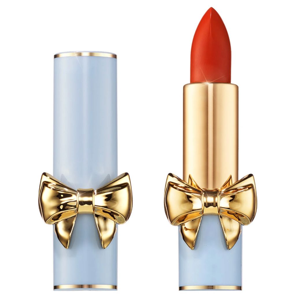 PAT McGrath Labs Satin Allure Lipstick 656 Crimson Ecstasy tube and packaging, deep crimson shade