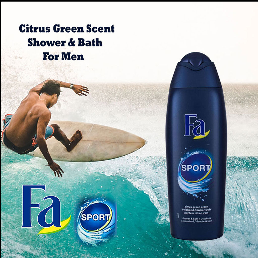 Schwarzkopf Fa Men Sport Citrus Green Scent shower gel bottle for bath and shower use, featuring a vibrant green label.