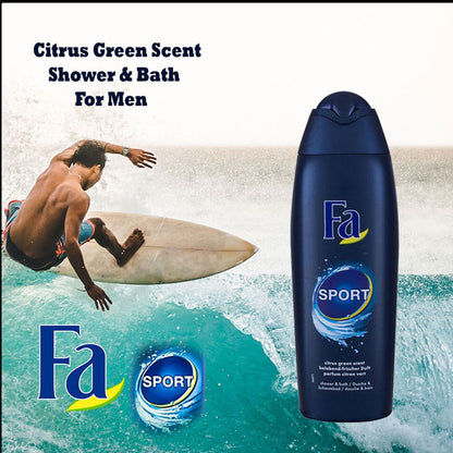 Schwarzkopf Fa Men Sport Citrus Green Scent shower gel bottle for bath and shower use, featuring a vibrant green label.