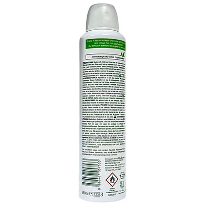 Simple Kind To Skin Aloe Fresh Antiperspirant Deodorant Spray in a 250ml bottle, showcasing the clear spray nozzle and fresh packaging.