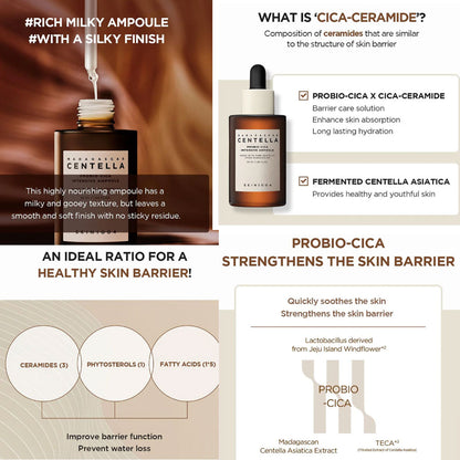 SKIN1004 Madagascar Centella Probio Cica Intensive Ampoule moisturizer bottle with pump and label, designed for soothing skincare.