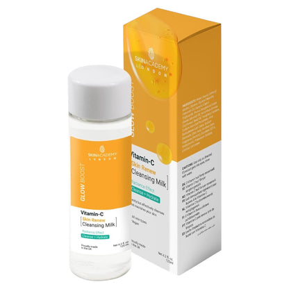 Skin Academy Glow Boost Vitamin C Skin Renew Cleansing Milk in a 125ml bottle, gentle facial cleanser with brightening benefits.