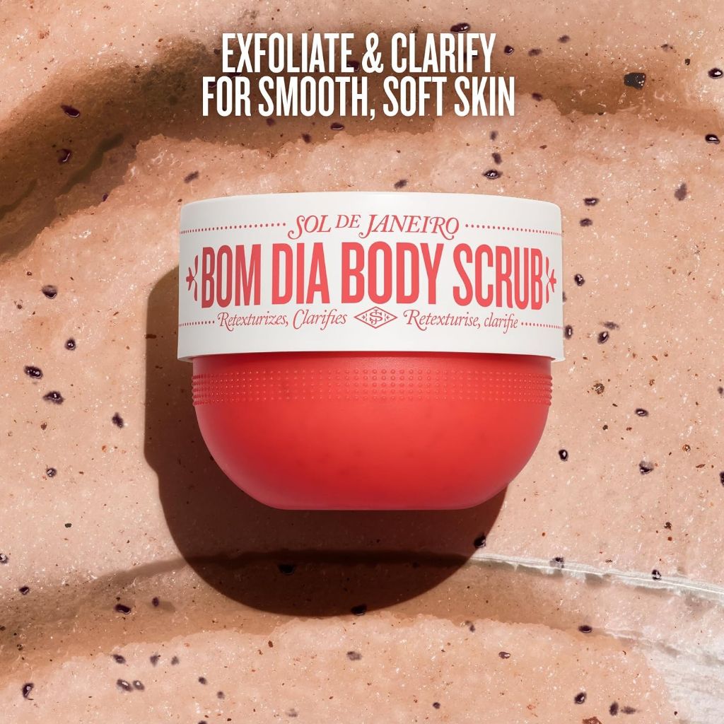 Sol de Janeiro Bom Dia Body Scrub bath and shower product jar against a plain background