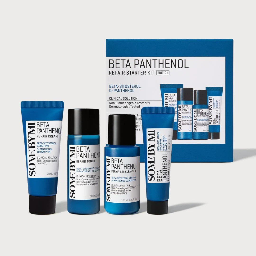 Some By Mi Beta Panthenol Repair Starter Kit K Beauty bundle with skincare products and packaging for healthy skin.