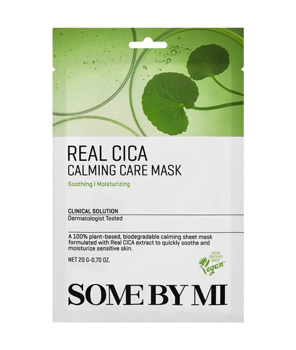 Some By Mi Real Cica Calming Care Mask, a 20g K-beauty mask with soothing ingredients for calming and skin hydration.