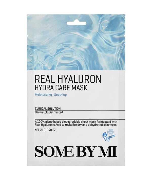 Some By Mi Real Hyaluron Hydra Care K-Beauty Mask showing the packaging and mask sheet in a close-up shot