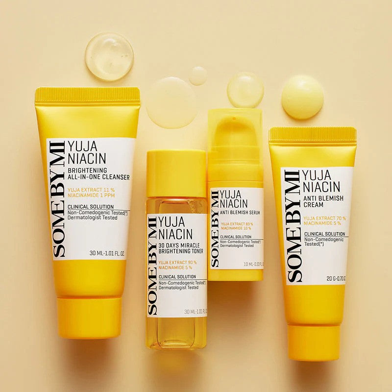 Some By Mi Yuja Niacin Anti Blemish Starter Kit with skincare products including cleansers and serums in the K-Beauty bundle.