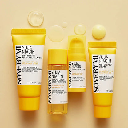Some By Mi Yuja Niacin Anti Blemish Starter Kit with skincare products including cleansers and serums in the K-Beauty bundle.