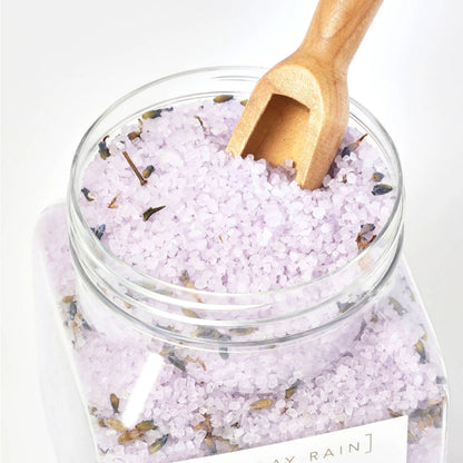 Sunday Rain lavender and cedarwood sleep easy bath crystals for relaxing bath and shower experiences.
