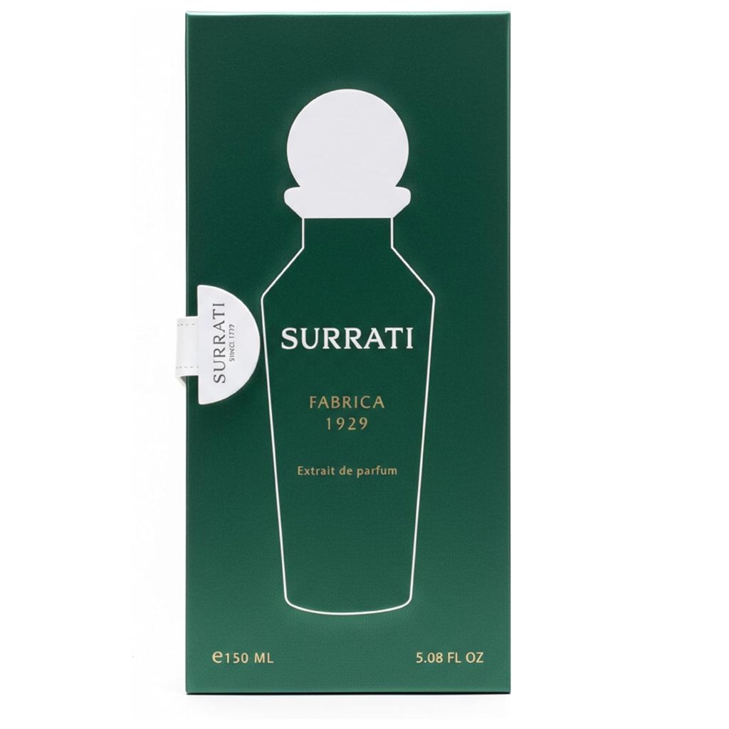Surrati Fabrica 1929 Extrait De Parfum bottle for him in a sleek fragrance presentation