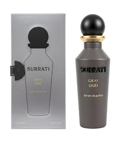 Surrati Gray Oud Extrait de Parfum for Him bottle in gray packaging
