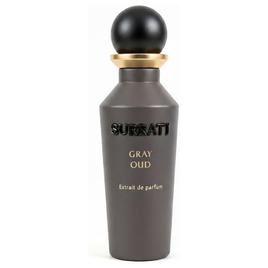 Surrati Gray Oud Extrait de Parfum for Him bottle in gray packaging
