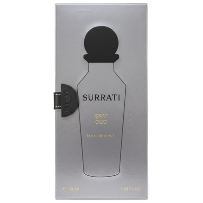 Surrati Gray Oud Extrait de Parfum for Him bottle with gray oud fragrance design