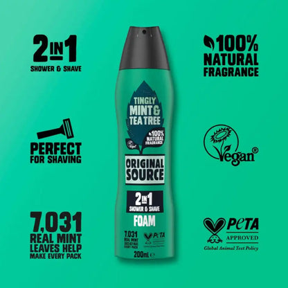 Original Source Tingly Mint And Tea Tree 2 In 1 Shower And Shave Foam