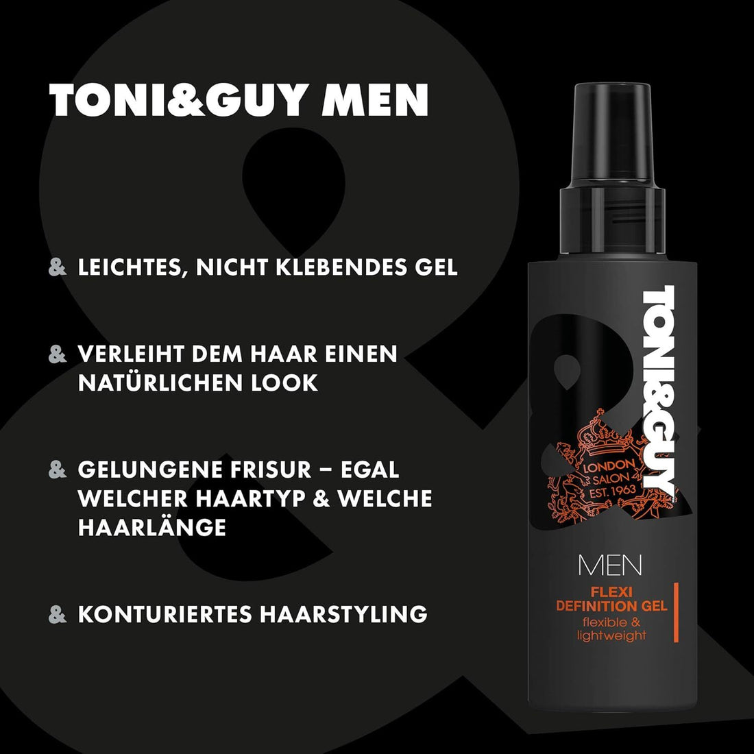 Toni and Guy Men Flexi Definition Gel in a jar, displaying the clear gel product for hair styling and hold.