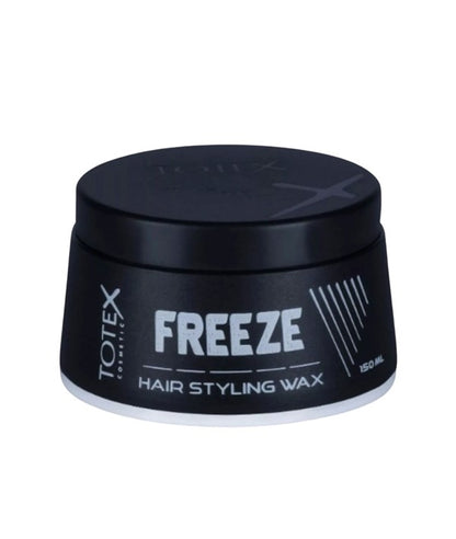 Totex Cosmetic Freeze Hair Styling Wax jar with black lid, displaying the product label for styling and hold.