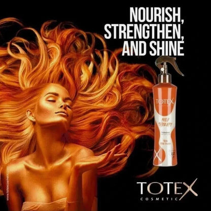Totex Milk Therapy Conditioner 2-Phase Spray with Milk Protein, nourishing hair treatment in a spray bottle.