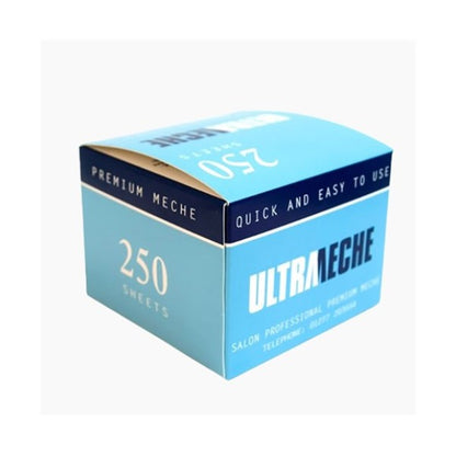 Ultrameche Ultra Meche Salon Professional premium hair highlighting sheets in a compact pack, designed for easy hair color application.