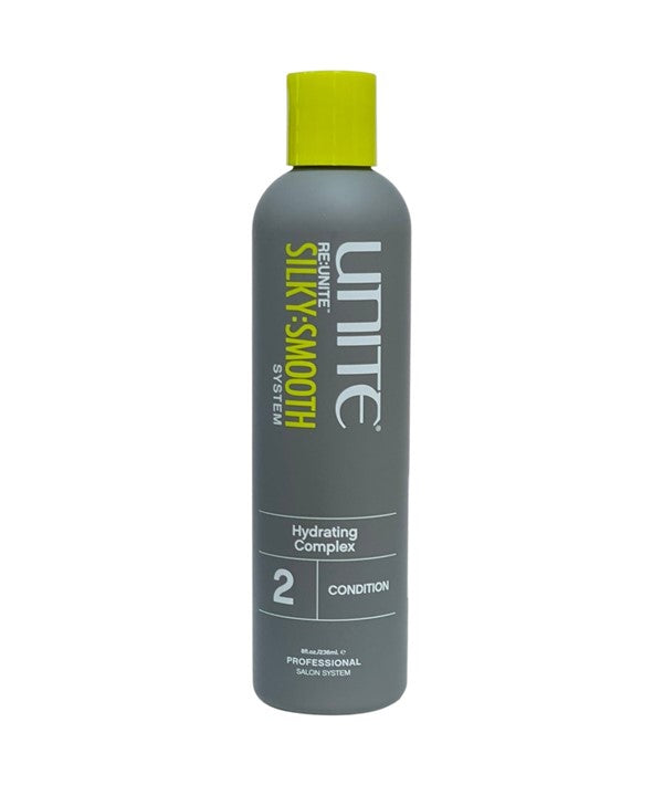 Unite Hair Re Unite Silky Smooth Hydrating Conditioner bottle with label and pump for nourishing hair care.