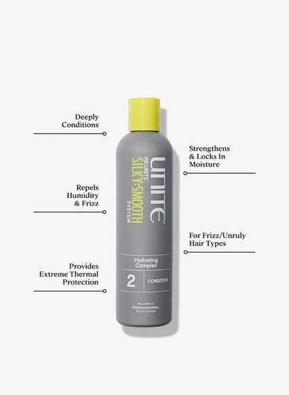 Unite Hair Re Unite Silky Smooth Hydrating Conditioner bottle with sleek packaging, designed for nourishing and smoothing hair.