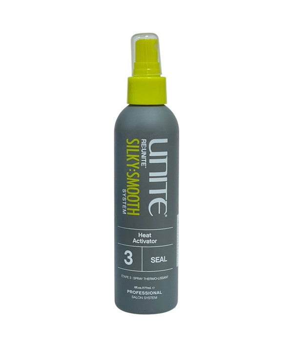 Unite Hair Re Unite Silky Smooth Seal 3 Heat Activator bottle, a hair treatment product for smooth, shiny hair.