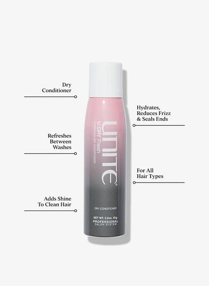 Unite Hair U Dry Fresh Dry Conditioner bottle showing the product label and packaging on a white background.