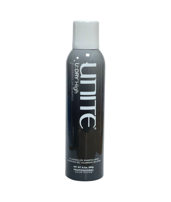Unite Hair U Dry high volumizing dry shampoo bottle with pump spray for fresh, voluminous hair.
