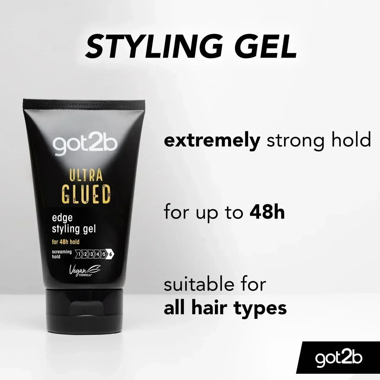 Schwarzkopf Got2b Ultra Glued Edge Styling Gel for edges, clear gel in a small jar, used for sleek, styled hair edges