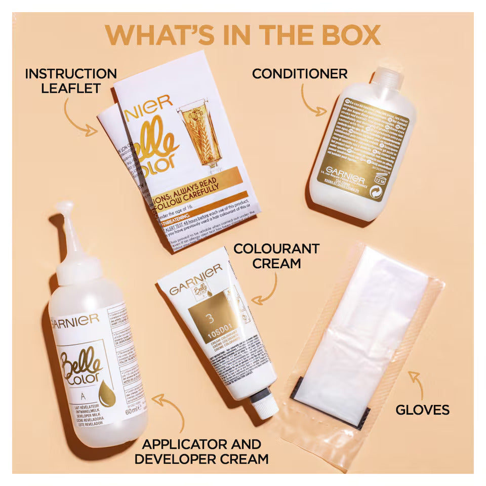 Garnier Belle Color Creme Permanent hair dye in shade 3.0 Natural Dark Chestnut, showing the hair color and packaging.