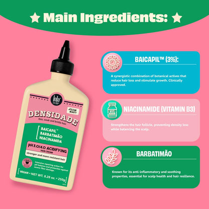 Lola Cosmetics Densidade Acidifying Hair Cream in a jar, shown with creamy texture, for nourishing hair treatment.