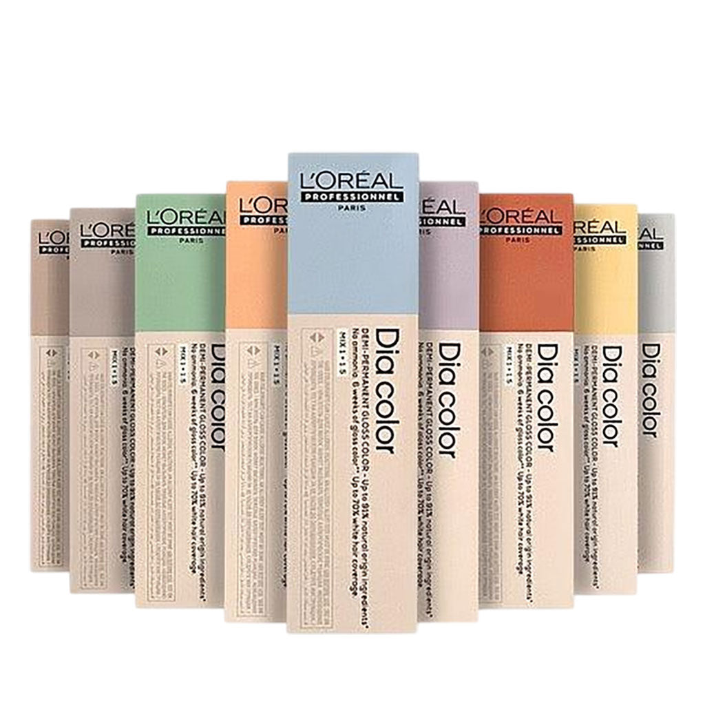 Loreal Dia Color Demi Permanent Gloss Color in shade 3, showcasing vibrant hair color and glossy finish with a close-up of the product.