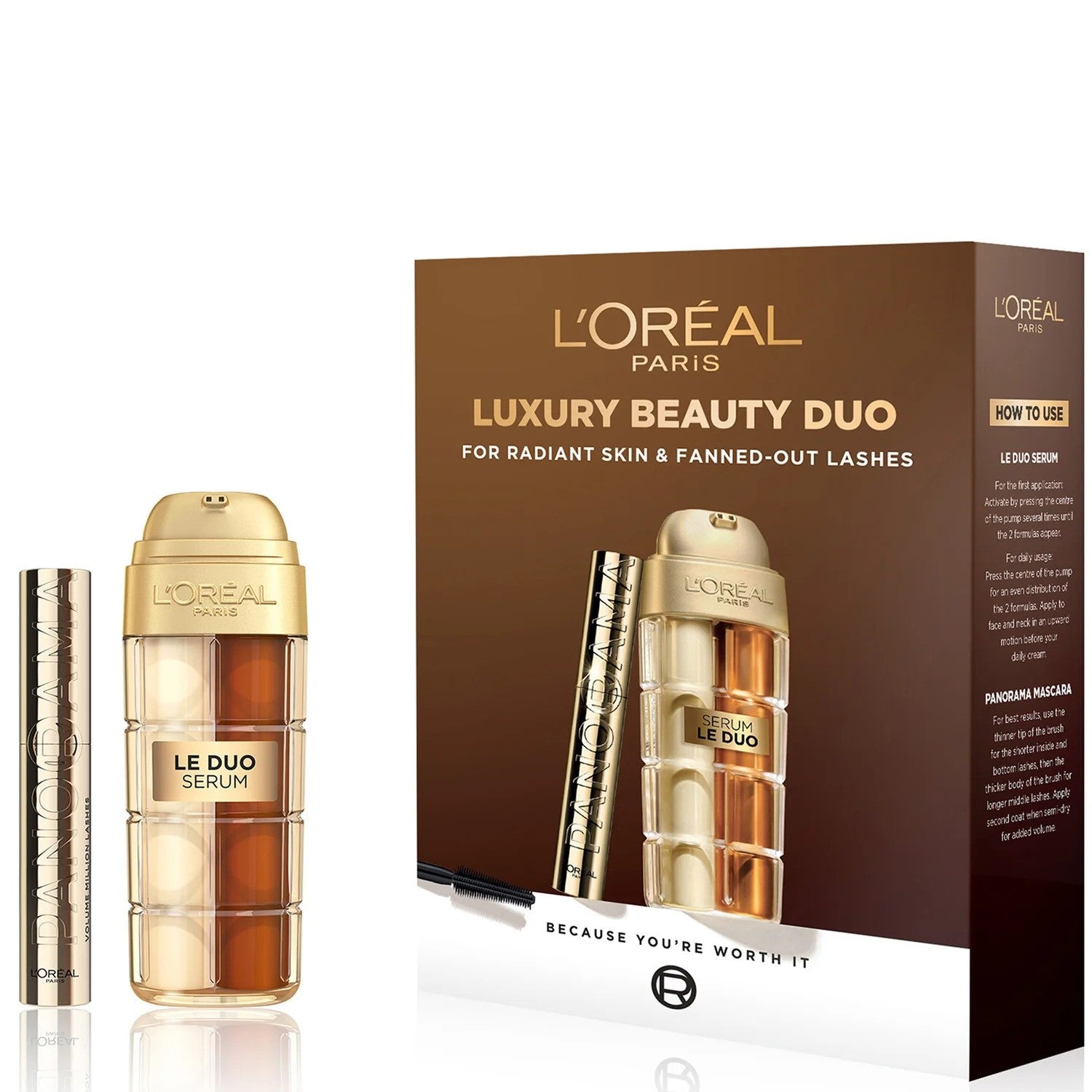 Loreal Luxury Beauty Duo Skincare Gift Set with moisturizer and serum in elegant packaging.