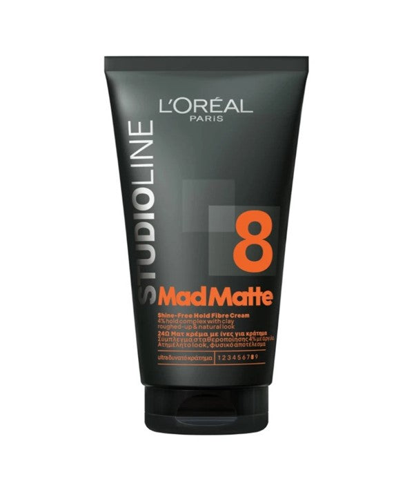 Loreal Studio Line 8 Mad Matte Shine-Free Hold Fibre Cream in 150ml jar, hair styling product with matte finish and strong hold