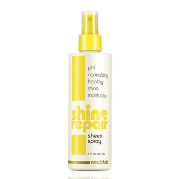 Neutrlab Shine Repair Sheen Spray for hair, featuring a spray bottle with a clear liquid, providing shine and repair to hair.