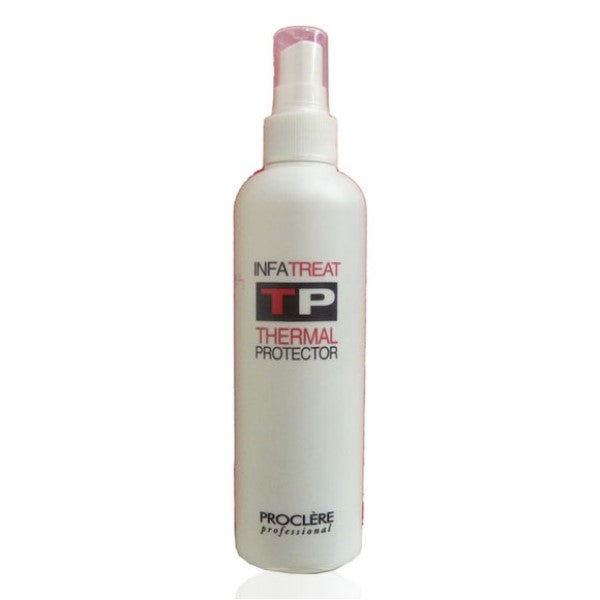 Proclere Professional Infatreat TP thermal protector hair spray in a sleek bottle, designed to shield hair from heat styling damage.