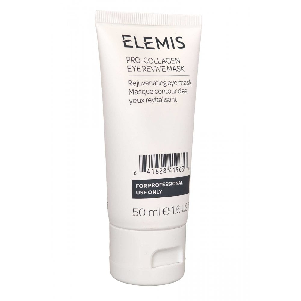 Elemis Pro Collagen Rejuvenating Eye Revive Mask applied around the eyes, showcasing the eye care product for reducing puffiness and fine lines.