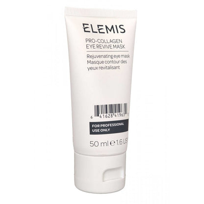 Elemis Pro Collagen Rejuvenating Eye Revive Mask applied around the eyes, showcasing the eye care product for reducing puffiness and fine lines.