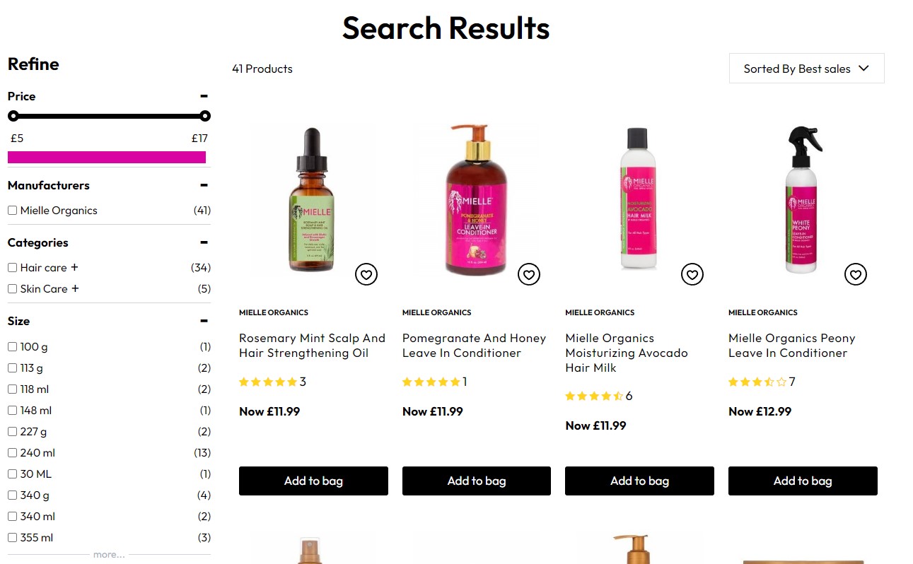 Product search results on My Hair and Beauty